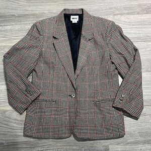 Vintage Leslie Fay Sportswear tartan blazer with silver buttons and shoulder pad